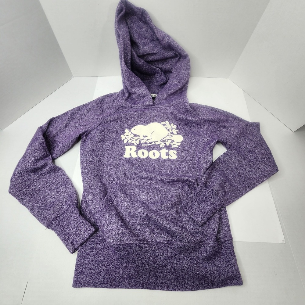 Roots Canada Women's Purple Sweatshirt Size 2XS Hoodie Heathered Logo Beaver